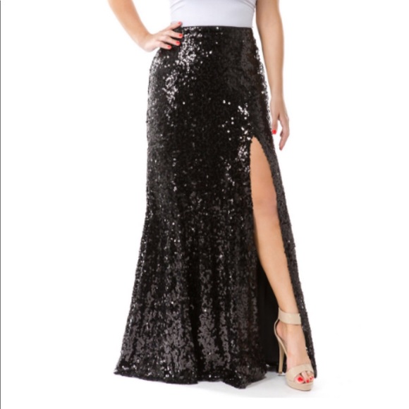 Line & Dot Dresses & Skirts - LINE & DOT MAXI MERMAID SKIRT BLACK SEQUIN SLIT